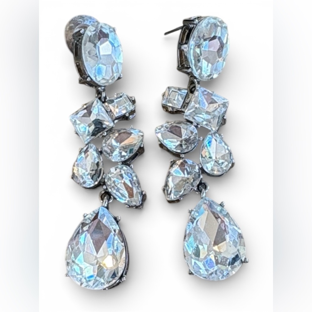 Swarovski Crystal Rhodium Bridal Drop Earrings Silver Statement